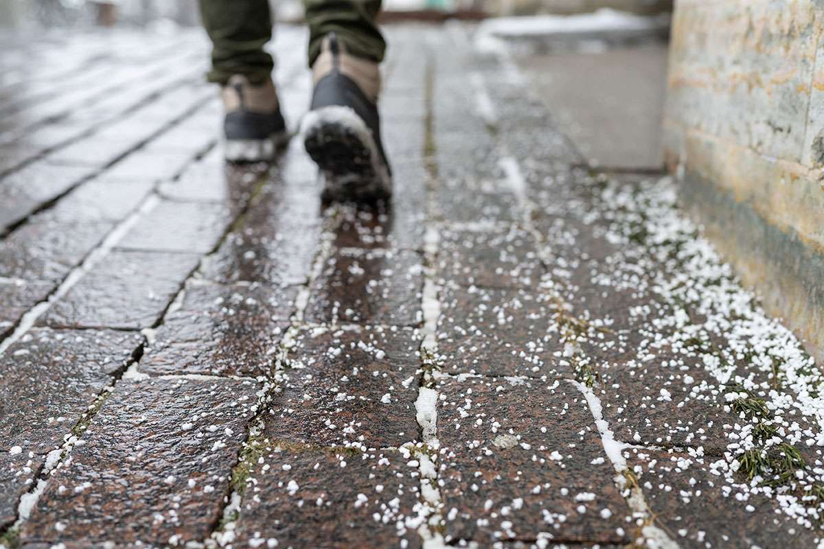 Salted outdoor walkway